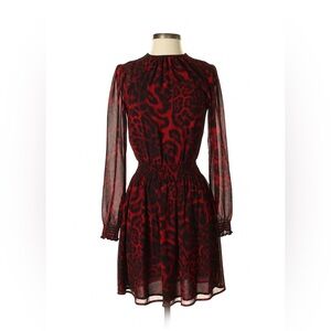 Michael Michael Kors Red & Black Animal Print Long Sleeve Dress – XS